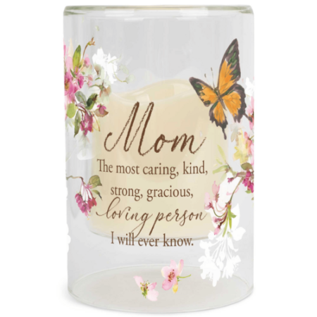 Elegant Mom Candleholder With Led Candle And Floral Accents